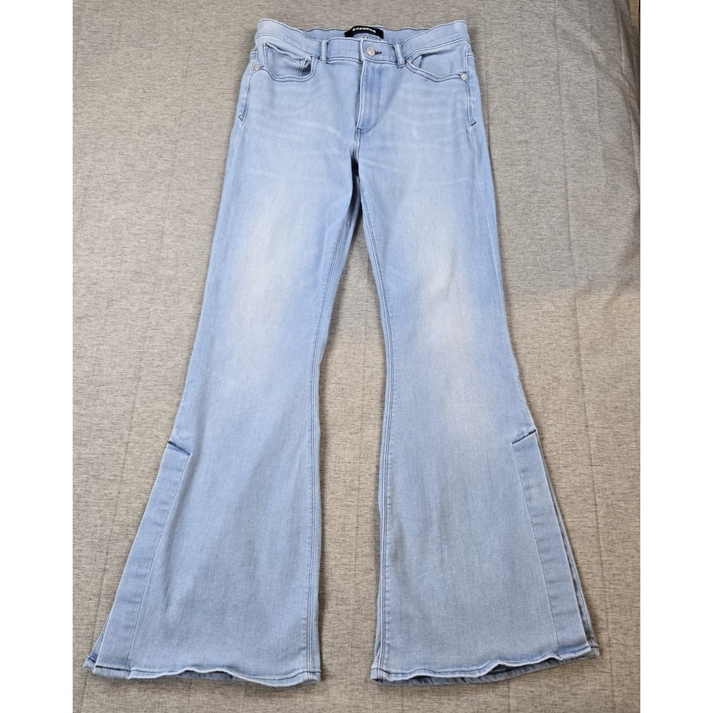Express Women's Slit Bell Flare High Rise Stretch Light Wash Denim Jeans Size 10